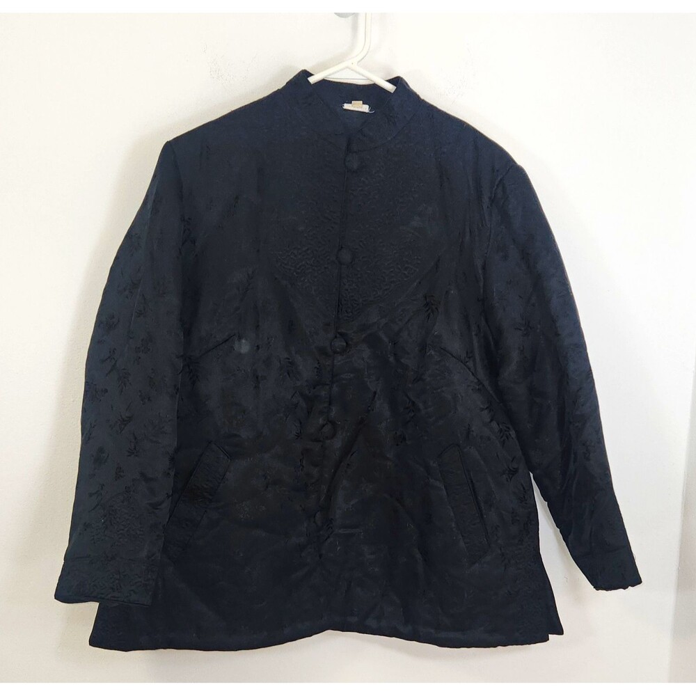 Vtg Asian 100% Silk Jacket with Frog Toggles, Embroidery, Mandarin Hong Kong XL